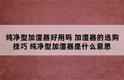 纯净型加湿器好用吗 加湿器的选购技巧 纯净型加湿器是什么意思